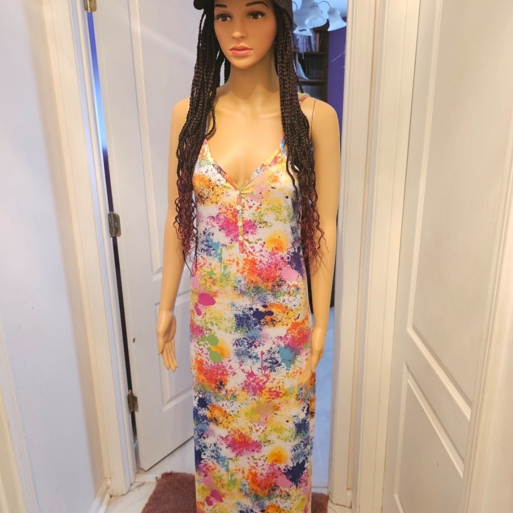 Multicolor Splash Print Slip Dress - Women